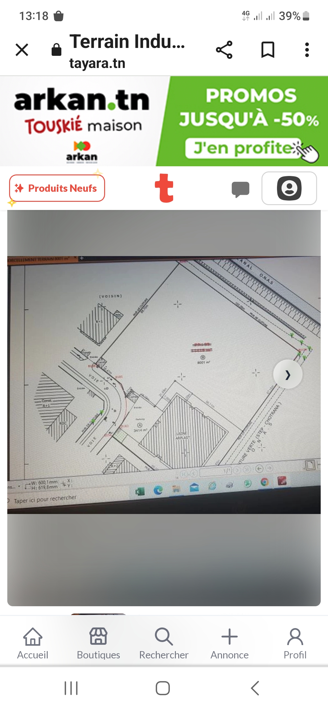 La Soukra Chotrana 1 Vente Surfaces Terrain de 8000 m2   z ind de chotrana