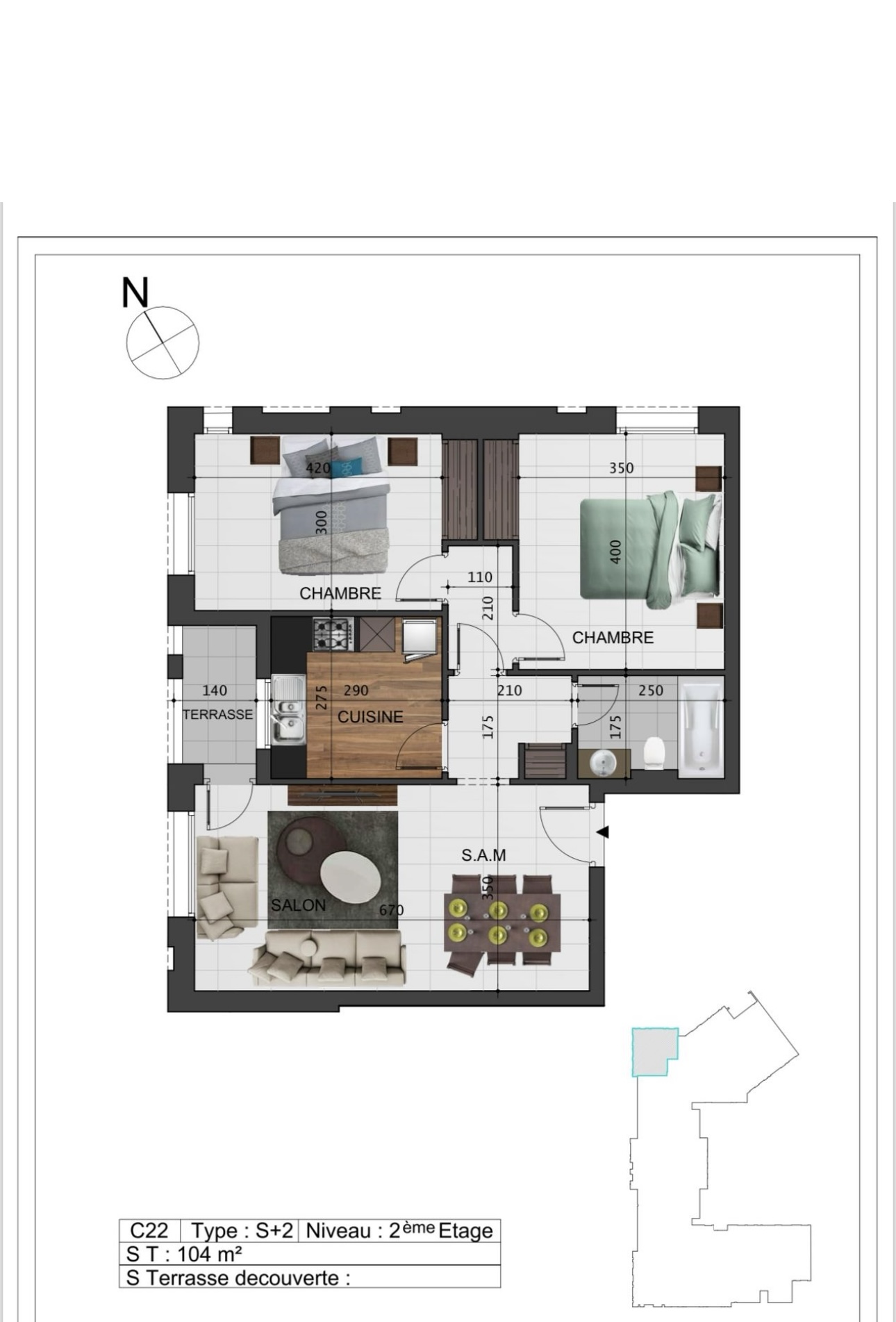 Ain Zaghouan Ain Zaghouan Vente Appart. 3 pices S2 av jardins de carthage