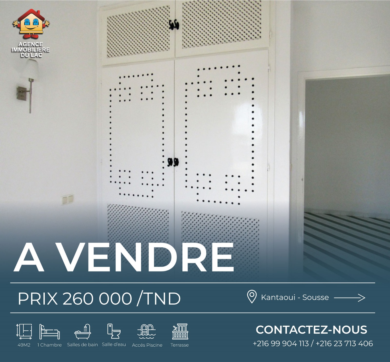 Hammam Sousse El Kantaoui Vente Appart. 2 pices Kantaoui s1 vue fontaine
