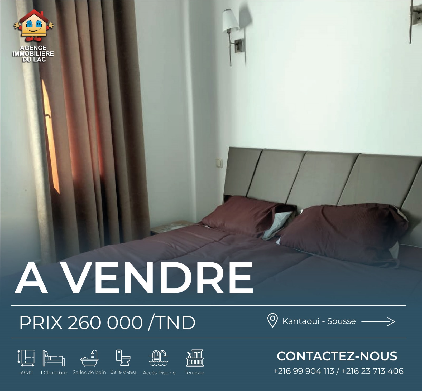 Hammam Sousse El Kantaoui Vente Appart. 2 pices Kantaoui s1 vue fontaine