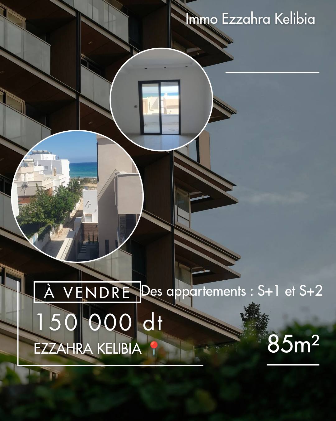 Hammam El Ghezaz Ezzahra Vente Appart. 2 pices Des appartements prs de la plage  ezzahra kelibia