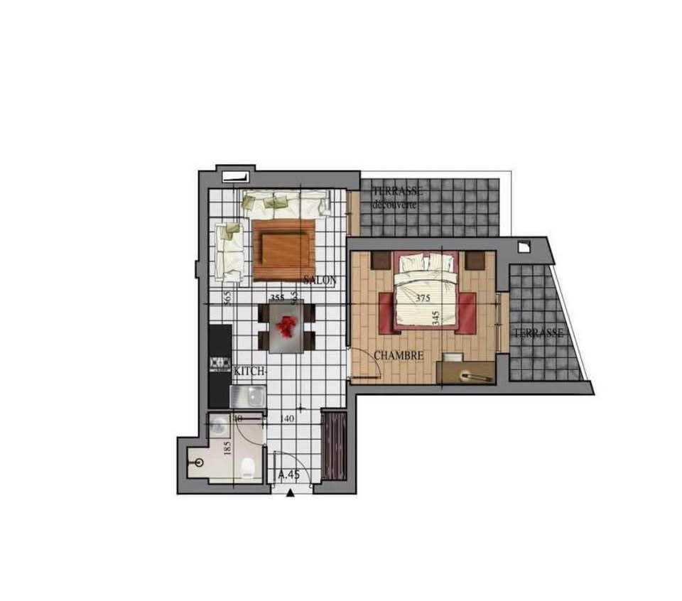 La Marsa&nbsp;El Aouina&nbsp;Vente&nbsp;Appart. 1 pi�ce&nbsp;Appartement vue d�gag�e sur la clinique la soukra