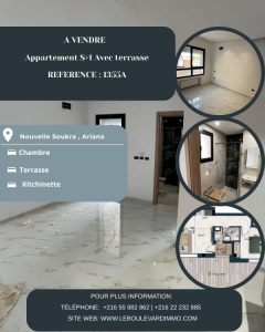 La Soukra&nbsp;La Soukra&nbsp;Vente&nbsp;Appart. 1 pi�ce&nbsp;A  appartement s1 avec terrasse ref1355a