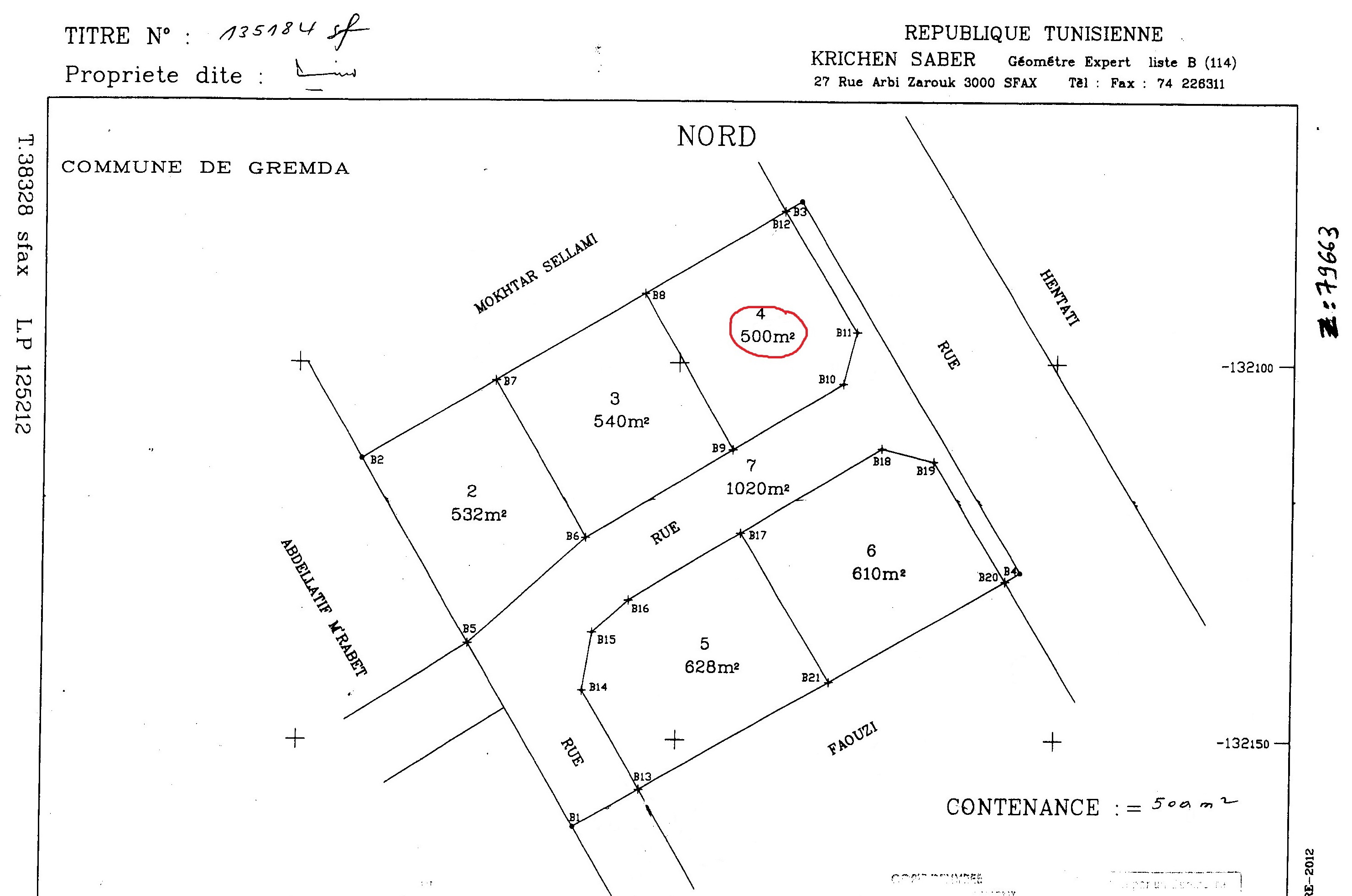 Sfax Sud&nbsp;Merkez Sahnoun&nbsp;Vente&nbsp;Autre&nbsp;Terrain 500 m2 titre foncier km9 bouzayene