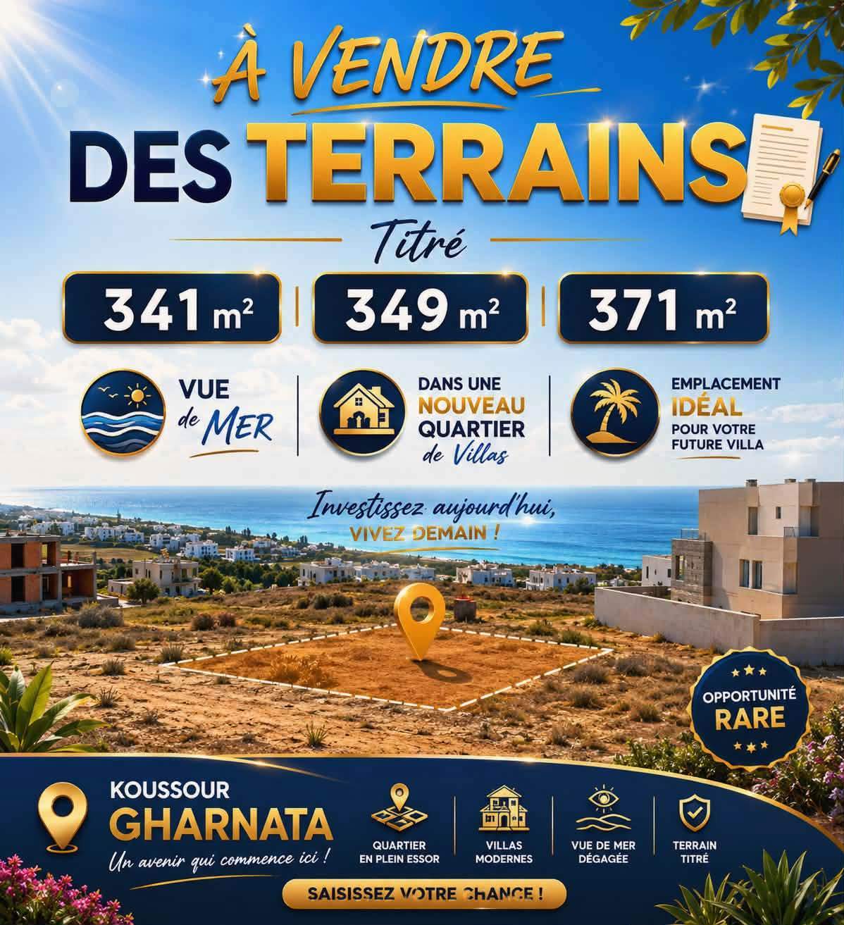 Akouda&nbsp;Chatt Meriem&nbsp;Terrain&nbsp;Terrain nu&nbsp;Terrains 341m et 349m et 371m � koussour gharnata