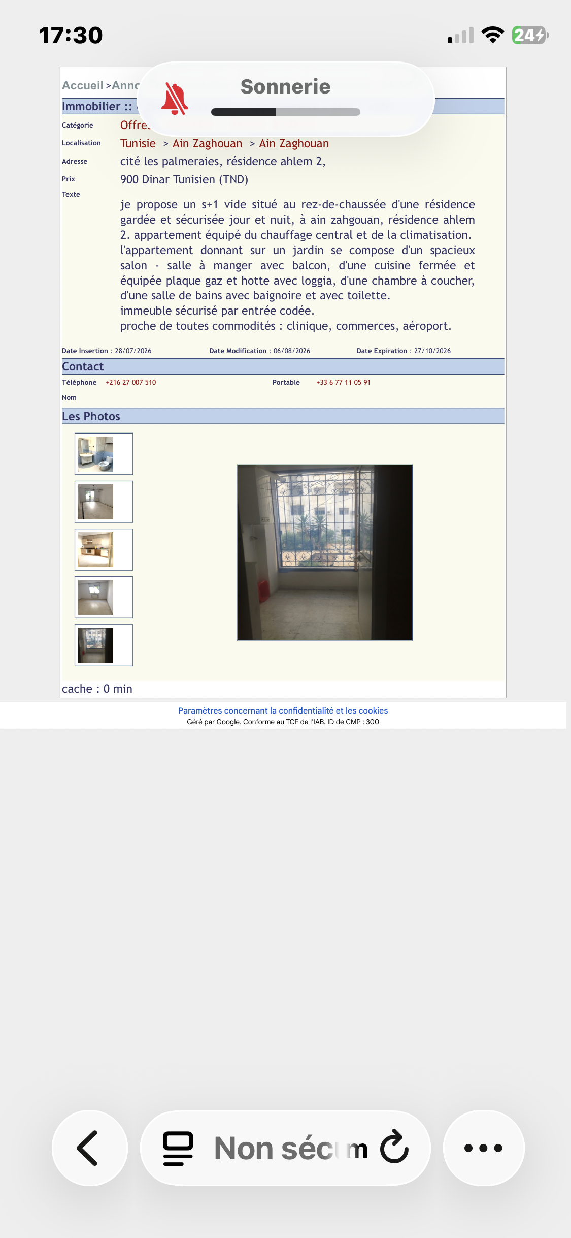 Ain Zaghouan&nbsp;Ain Zaghouan&nbsp;Location&nbsp;Appart. 2 pi�ces&nbsp;Appartement non meuble