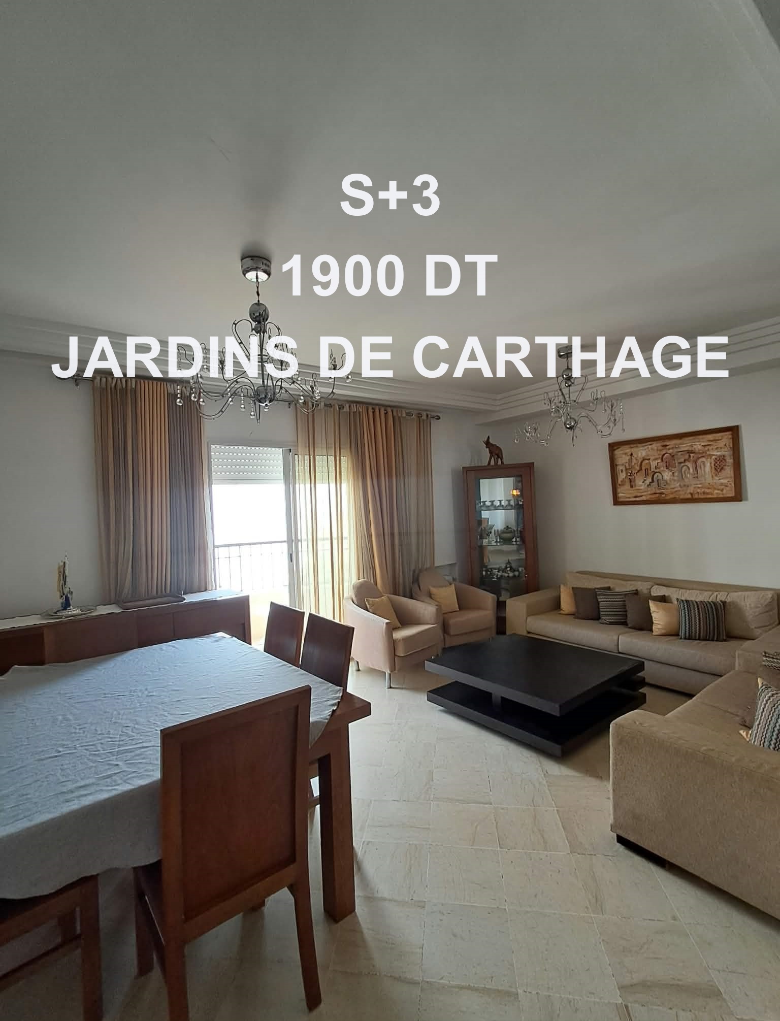 Ain Zaghouan&nbsp;Jardins de Carthage&nbsp;Location&nbsp;Appart. 3 pi�ces&nbsp;S plus 3 jardins de carthage