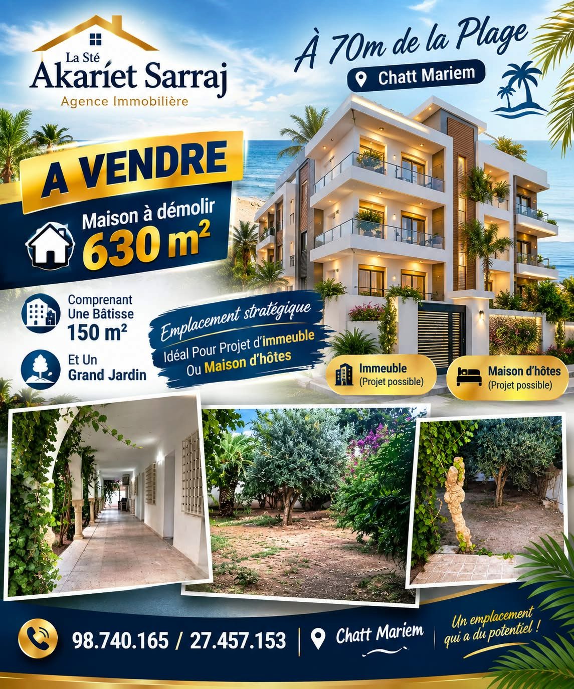 Akouda&nbsp;Chatt Meriem&nbsp;Vente&nbsp;Maisons&nbsp;Opportunit� � chott meriem quelques pas de la mer